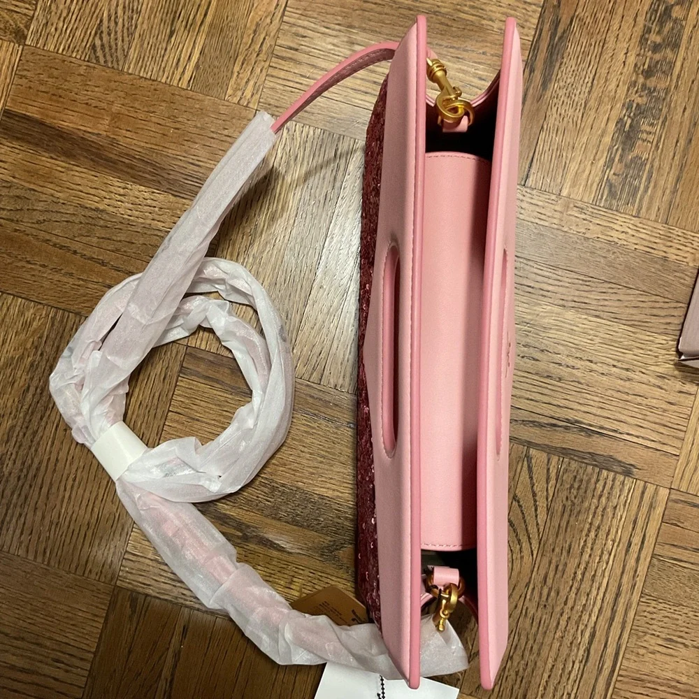 MCM Diamond Tote In Sequin Lamb Leather Pink NWT - Picture 11 of 13